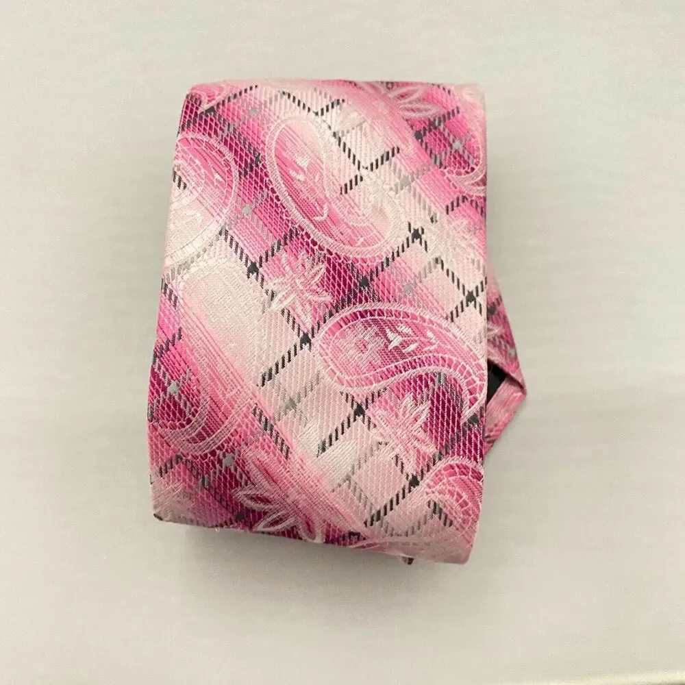 #5551 Stacy Adams Pink Paisley and Floral Necktie, Tie 59 x 3.5
